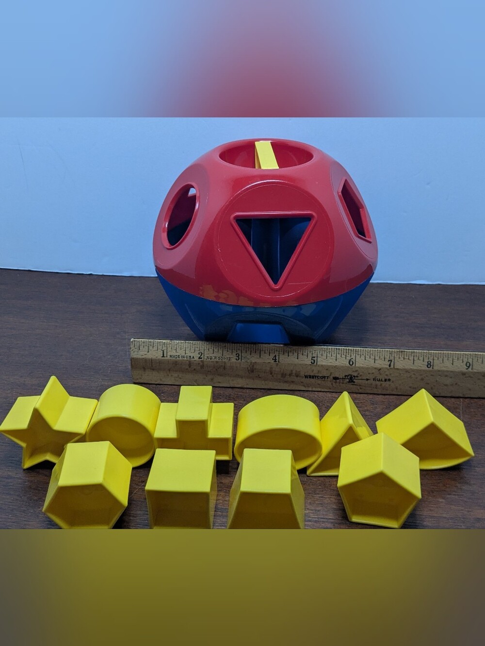 Red and Blue Shape Sorter Ball with Yellow Shapes - Kids Toys